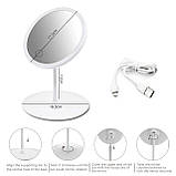 Дзеркало для макіяжу кругле з 3 режимами LED-підсвітки на акумуляторі 1200 мА·год біле (GS-65743), фото 3