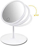 Дзеркало для макіяжу кругле з 3 режимами LED-підсвітки на акумуляторі 1200 мА·год біле (GS-65743), фото 5