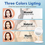 Дзеркало для макіяжу кругле з 3 режимами LED-підсвітки на акумуляторі 1200 мА·год біле (GS-65743), фото 7