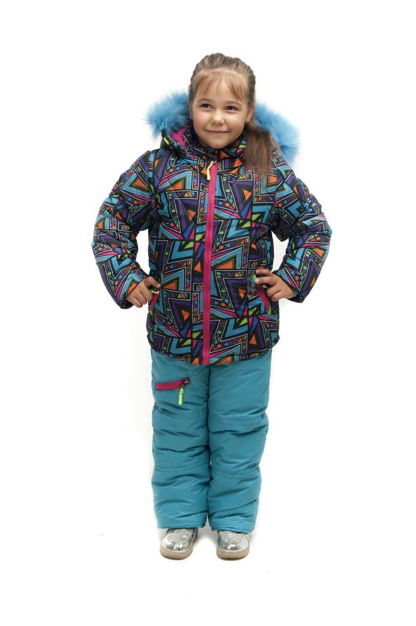 Зимовий комбінезон на дівчинку з опушкою теплий на флісі на 3 роки блакитний