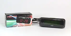Годинник електронних настільних VST 738 зелені цифри, мережеві, будильник, від батарейки, пластик