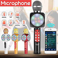 Бездротова караоке мікрофон зі світлом WS-1816 чорний, Bluetooth до 10м, MP3/WMA, акумулятор 1800 mAh
