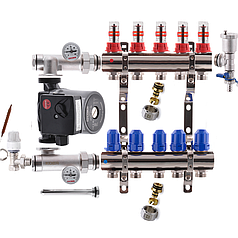 Колектор для теплої підлоги в складі на 5 контурів з насосом KOER