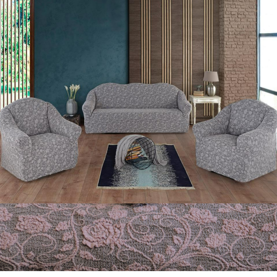 Натяжні чохли на дивани та крісла універсальні жакардові, накидки на диван та крісла знімні Пудровий, фото 1