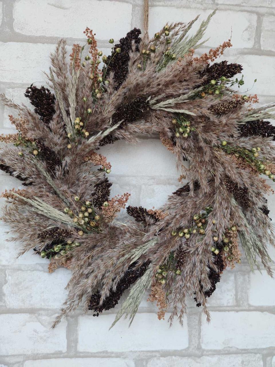 Вінок з натуральних сухоцвітів . Д 35 см, фото 1