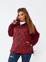 Женская осенняя куртка больших размеров с рукавами на флисе 52/54, Бордовый