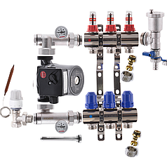 Колектор для теплої підлоги в зборі на 3 контури з насосом KOER