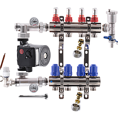 Колектор для теплої підлоги в складі на 4 контури з насосом KOER