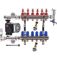 Коллектор для теплого пола в сборе на 6 контуров с насосом KOER