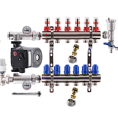 Колектор для теплої підлоги в складі на 6 контурів з насосом KOER