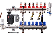 Коллектор для теплого пола в сборе на 7 контуров с насосом KOER
