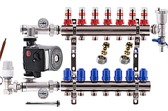Колектор для теплої підлоги в складі на 7 контурів з насосом KOER