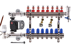 Колектор для теплої підлоги в складі на 8 контурів з насосом KOER