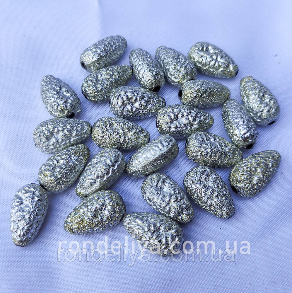 Намистина з глітером "Капля" срібло, фото 1