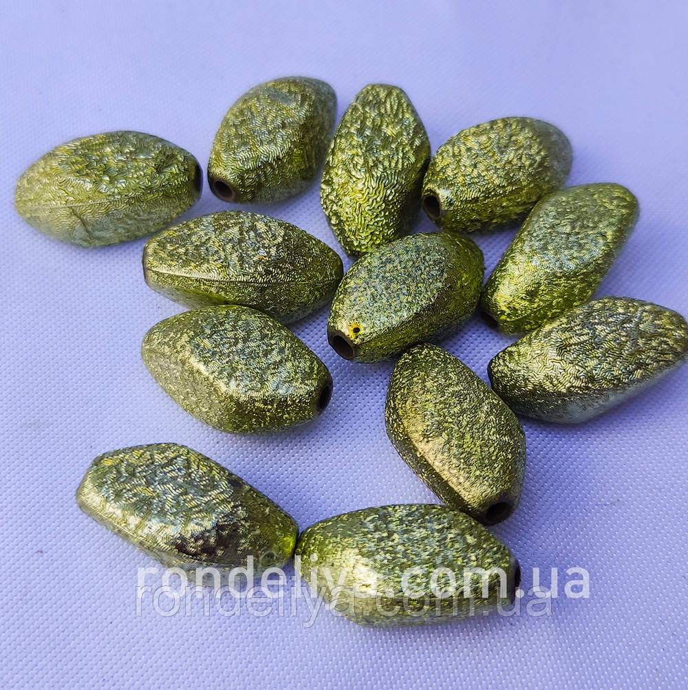 Намистина з глітером "Ромб" зелене золото, фото 1