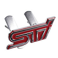 Эмблема STI на решётку радиатора, Subaru (металл, красный+хром)