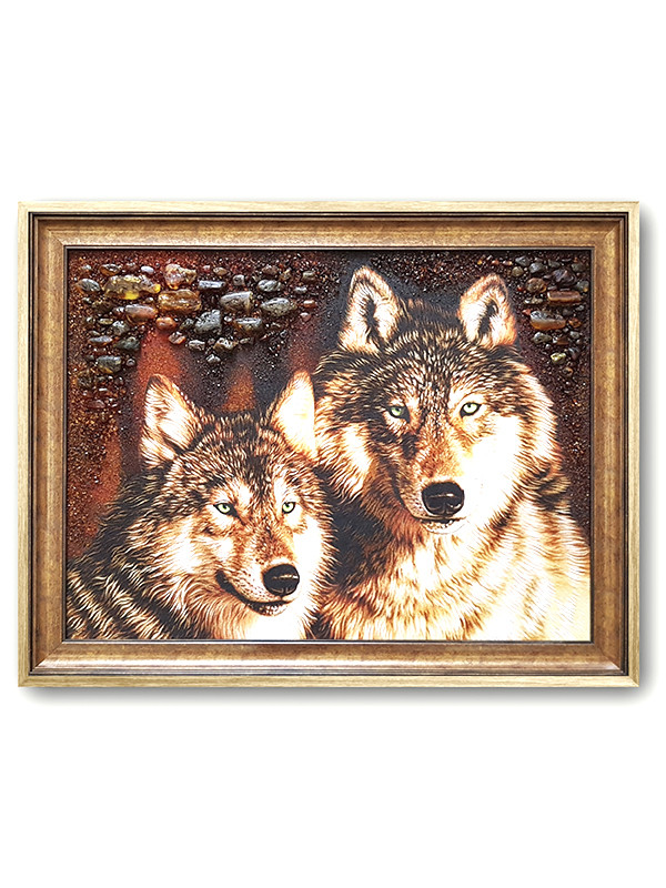 Картина з бурштину "Вовки"