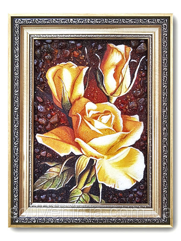 Картина з бурштину "Жовті троянди", фото 1