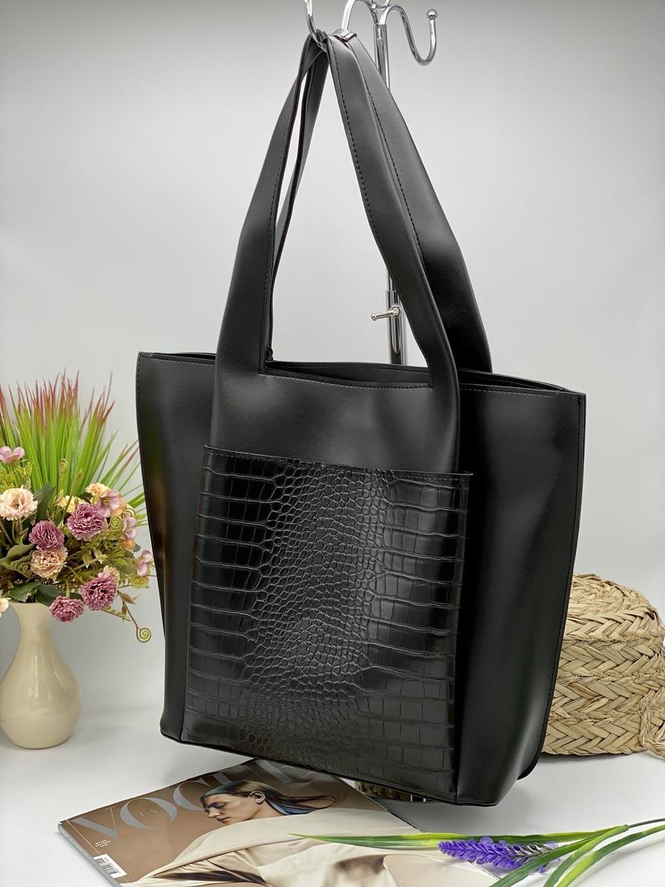 Сумка жіноча шопер під крокодила на блискавці 40*33 см штучна шкіра Nata, фото 1