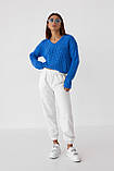 Короткий в’ язаний пуловер - синій колір, L (тобто розмір), фото 6