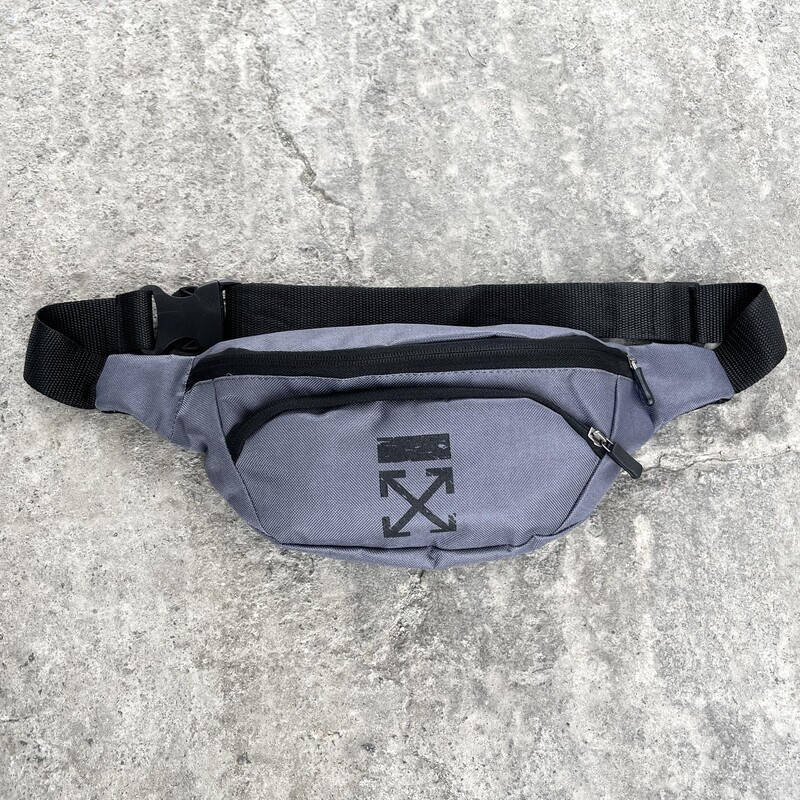 Поясна сумка унісекс сірого кольору з чорним логотипом, фото 1