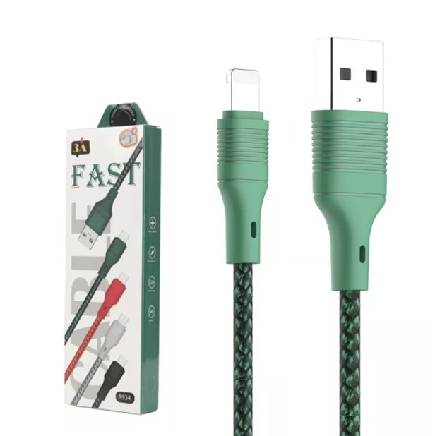 Кабель USB плетений круглий A934 Lightning iPhone Green, фото 1
