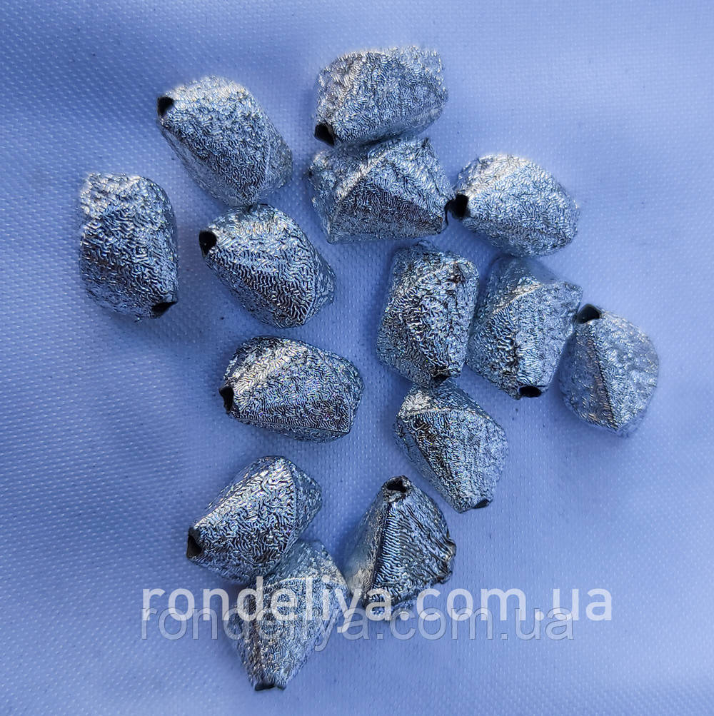 Намистина з глітером "Нерівний конус" срібло, фото 1