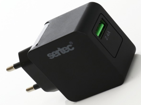 Зарядний пристрій SERTEC ST-1040 |1USB, 2.4A, 10W| Чорний