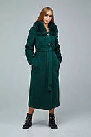 Зимнее теплое длинное женское пальто с мехом из итальянской шерсти