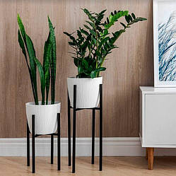 Підставки для кімнатних квітів чорний набір 2 шт. з білими горщиками