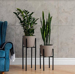 Підставки для кімнатних квітів чорний набір 2 шт. з горщиками мокко