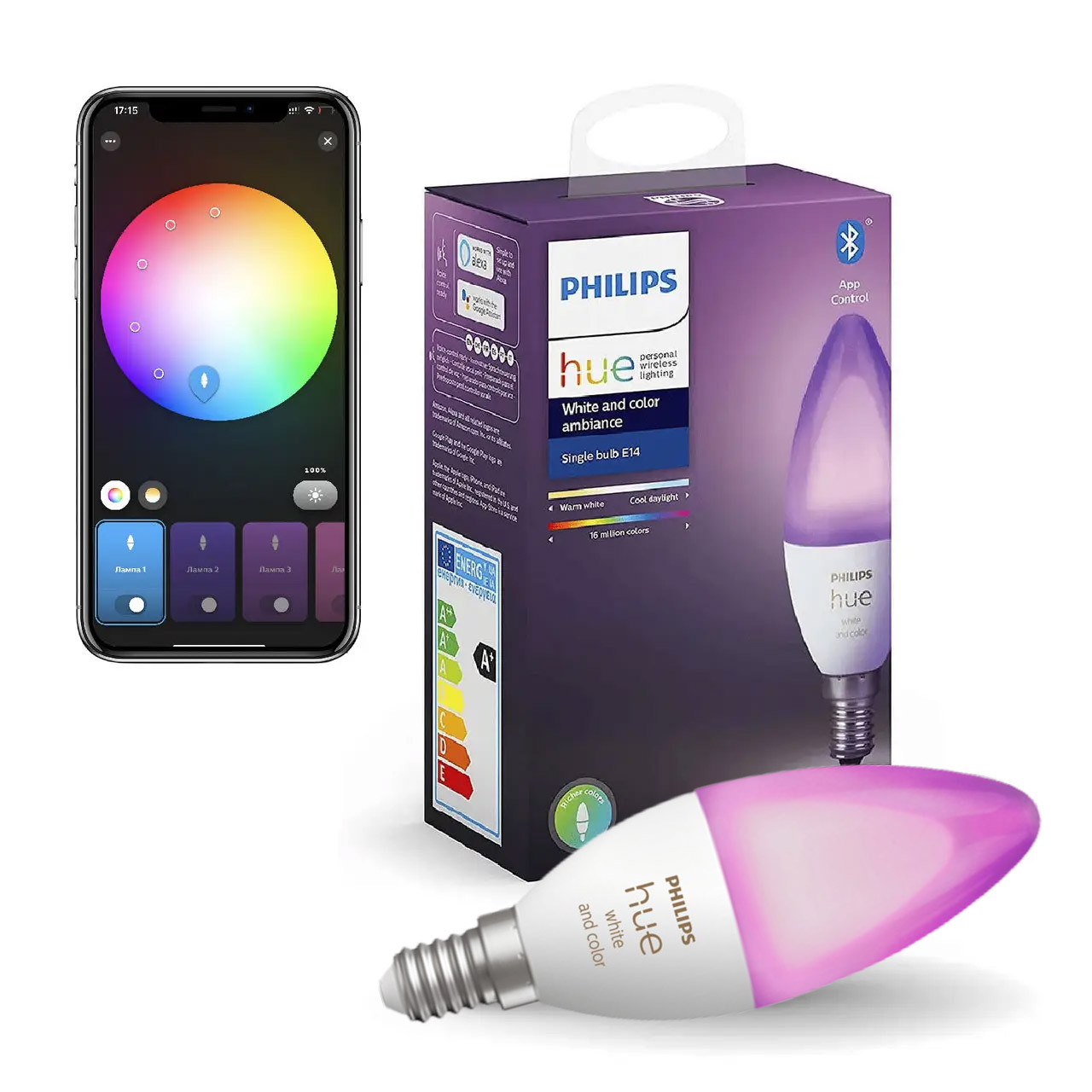 Розумна світлодіодна лампочка Philips Hue Color E14 470лм 40Вт 5.3 W ZigBee, Bluetooth, Apple HomeKit 1шт.