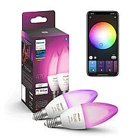 Умная LED лампочка Philips Hue E14 White and Color 470лм 40Вт 5.3W, ZigBee, Bluetooth, Apple HomeKit, 2шт.