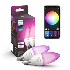 Розумна LED лампочка Philips Hue E14 White and Color 470лм 40Вт 5.3W, ZigBee, Bluetooth, Apple HomeKit, 2шт.