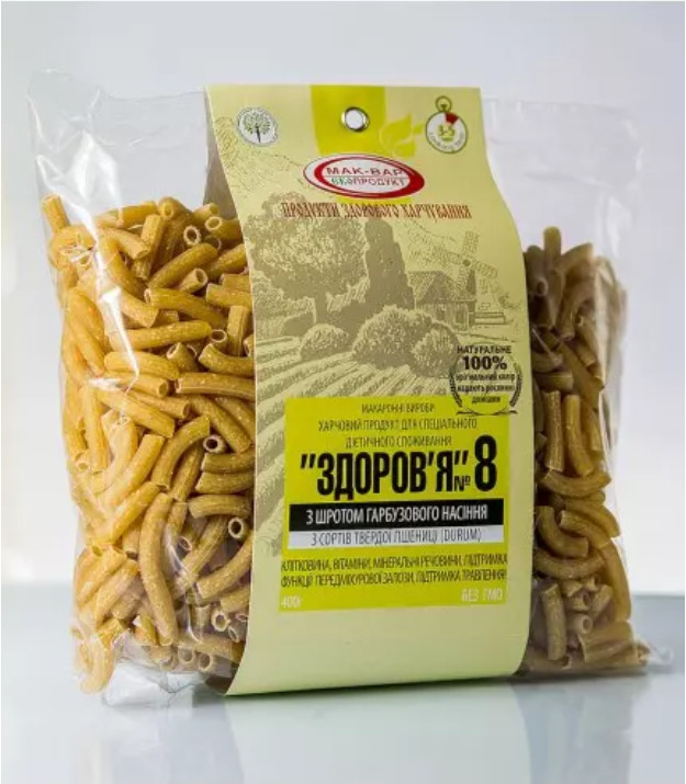 Макарони "Здоров'я" № 8 з гарбузовим насінням з твердих сортів пшениці (0,4 кг кг) Мак-Вар