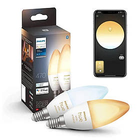 Розумні LED лампочки Philips Hue E14 White Ambiance 470лм 40Вт 5.2W, ZigBee, Bluetooth, Apple HomeKit, 2шт.