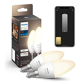 Розумні LED лампочки Philips Hue E14 White 470лм 40Вт 5.5W, ZigBee, Bluetooth, Apple HomeKit, 2шт.