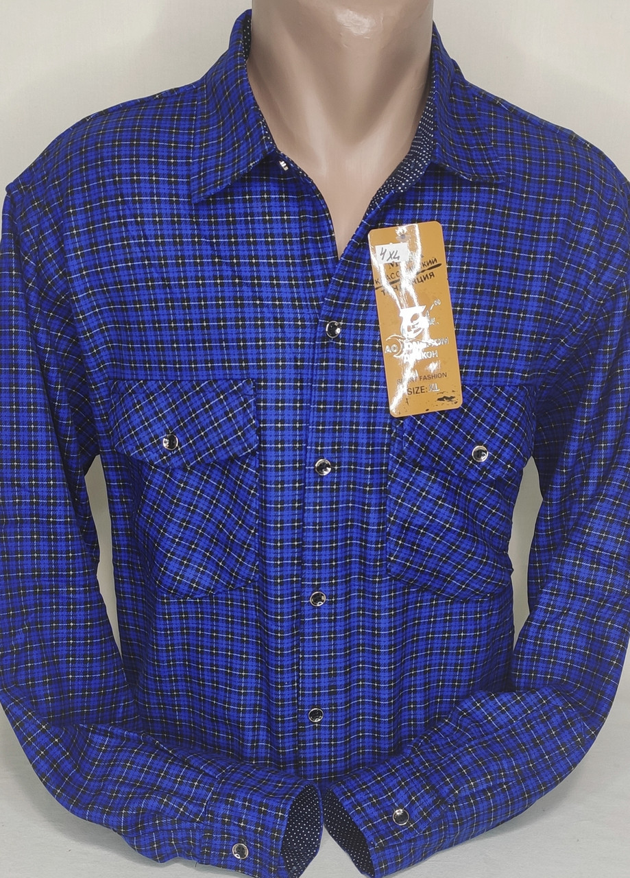 Чоловіча сорочка фліс Ao Long Com vd-0004 синя картата з довгим рукавом тепла, на зиму XL