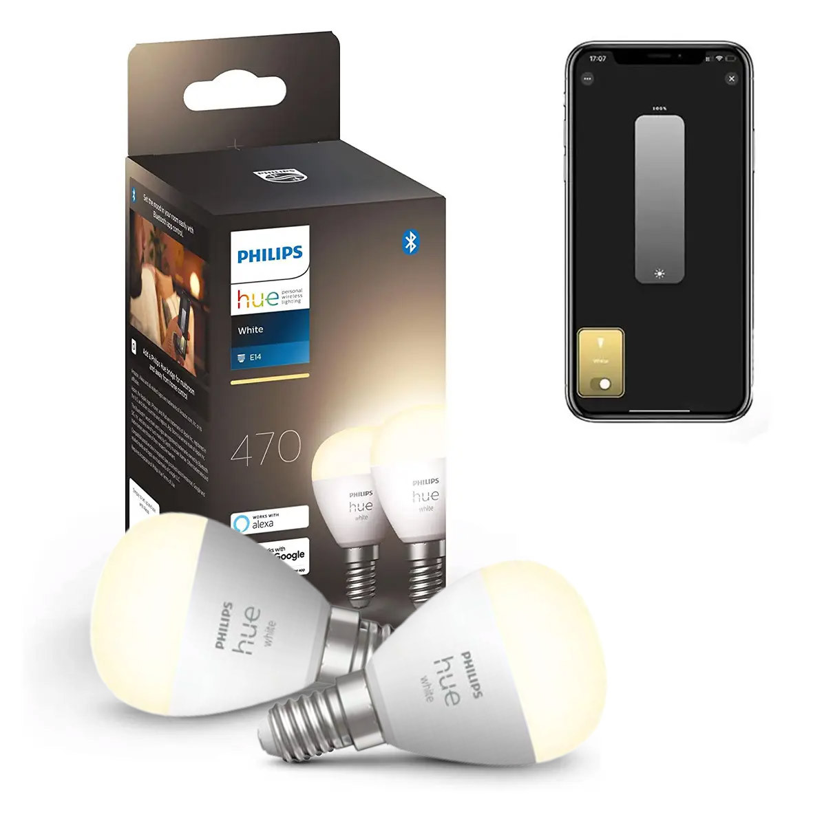 Розумні LED лампочки Philips Hue E14 White P45 470лм 40Вт 5.7W, ZigBee, Bluetooth, Apple HomeKit, 2шт.