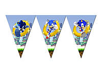 Праздничная бумажная гирлянда вымпел Соник Sonic 2, 10 флажков