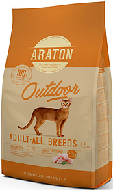 Повноцінний сухий корм з куркою та індичкою для дорослих котів ARATON OUTDOOR Adult All Breeds 1.5кг