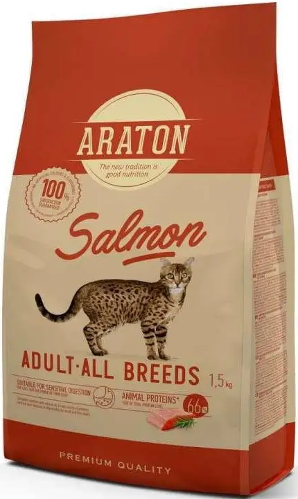 Повноцінний сухий корм з лососем для дорослих котів ARATON SALMON Adult All Breeds 1,5кг