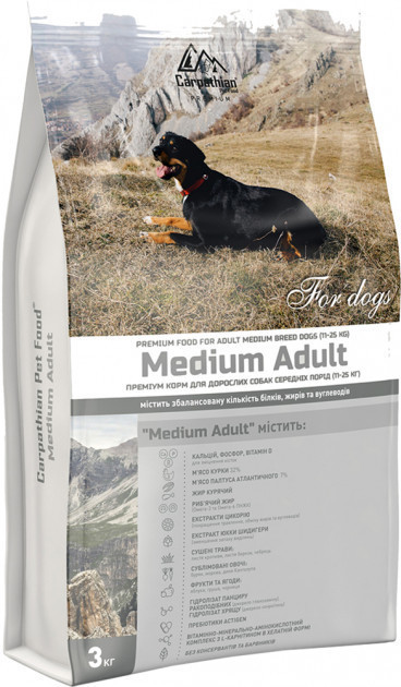 Carpathian Pet Food Medium Adult Для дорослих собак середніх порід вагою від 11 до 25 кг. 3кг