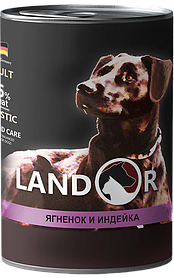 Landor ADULT ALL BREED LAMB & TURKEY Вологий корм для дорослих собак з ягням і індичкою 400гр.