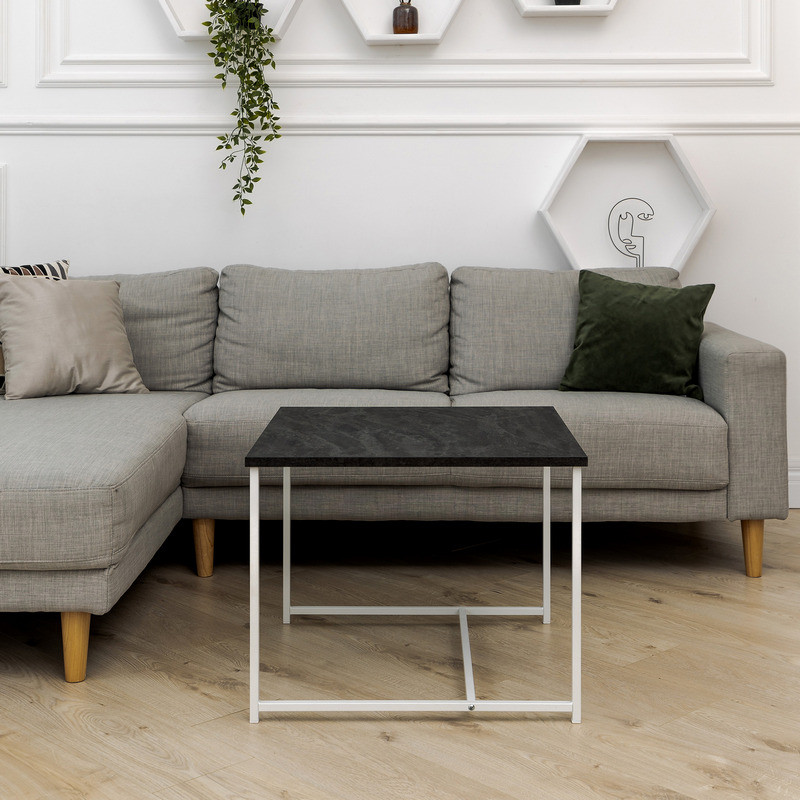 Журнальний столик Квадро М білий - вугільний камінь, фото 1