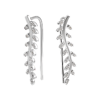 Серебряные серьги каффы Веточки с маленькими белыми фианитами