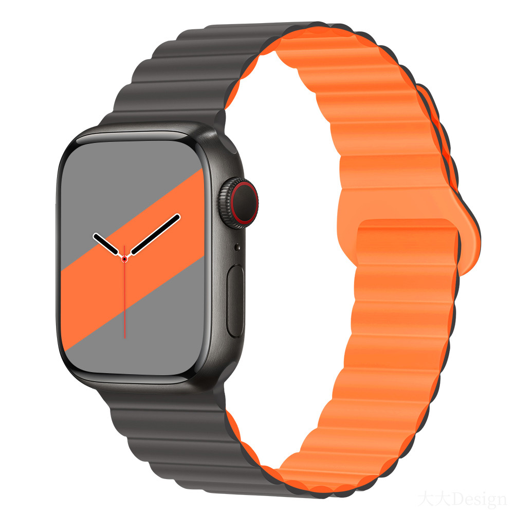 Силіконовий магнітний ремінець для Apple Watch 41 / 40 / 38 mm сіро-оранжевий, фото 1