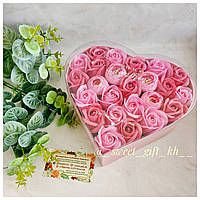 Коробка в виде сердца с розами из мыла/ Подарок бабушке на 8 марта. Оригинальный подарок маме на День Рождения