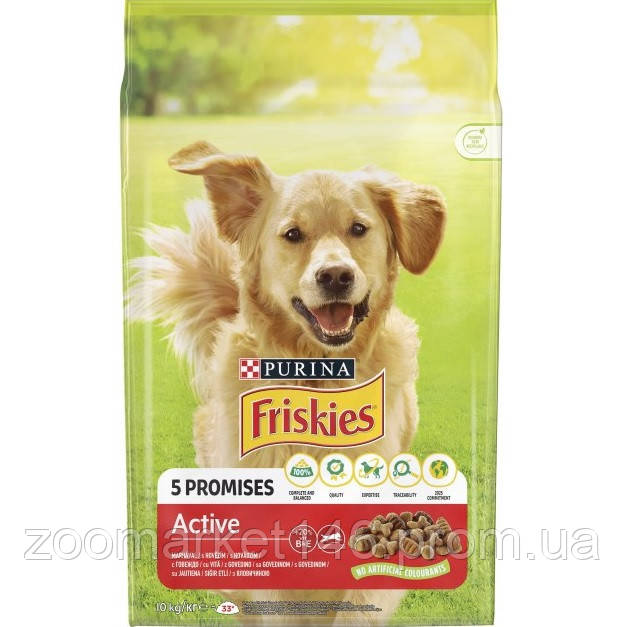 Purina Friskies, сухий корм для дорослих активних собак, з яловичиною, 10 кг