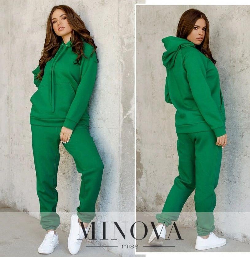 Теплий зимовий спортивний костюм жіночий на флісі зелений (4 кольори) EE/-648639
